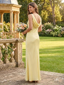 Mermaid Satin Cowl Neck Sleeveless Long Bridesmaid Dresses
