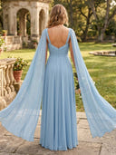 A Line Chiffon Square Neck Sleeveless Long Bridesmaid Dresses