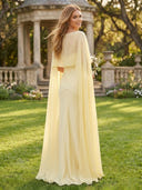 Mermaid V Neck Sleeveless Long Bridesmaid Dresses with Cape