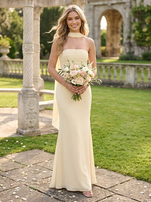 Mermaid Strapless Sleeveless Long Bridesmaid Dresses with Scarf