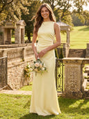 Mermaid Satin High Neck Sleeveless Long Bridesmaid Dresses