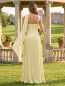A Line Square Neck Sleeveless Long Bridesmaid Dresses with Scarf