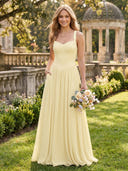 A Line Sweetheart Sleeveless Long Bridesmaid Dresses with Pockets