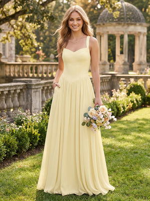 A Line Sweetheart Sleeveless Long Bridesmaid Dresses with Pockets