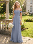 A Line Chiffon Off Shoulder Sleeveless Long Bridesmaid Dresses