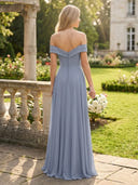 A Line Chiffon Off Shoulder Sleeveless Long Bridesmaid Dresses