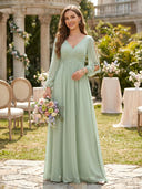 Chiffon A Line V Neck Long Sleeves Bridesmaid Dresses