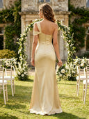 Mermaid One Shoulder Sleeveless Long Bridesmaid Dresses with Slit