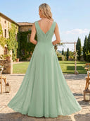 Chiffon Pleated Mermaid V Neck Sleeveless Long Bridesmaid Dresses
