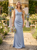 Satin A Line One Shoulder Corset Long Bridesmaid Dresses with Ruched