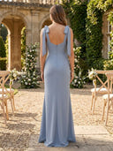 Chiffon Mermaid Sweetheart Long Bridesmaid Dresses with Bow Straps
