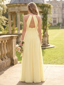 Chiffon A Line Halter Long Bridesmaid Dresses with Ruched