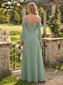 Chiffon A Line Long Sleeves Long Bridesmaid Dresses with Straps