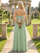 Chiffon A Line V Neck Long Bridesmaid Dresses with Ruched