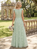 Chiffon A Line Cowl Neck Long Bridesmaid Dresses with Floral Print