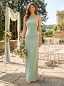 Satin Mermaid Halter Long Bridesmaid Dresses