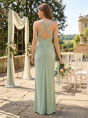Satin Mermaid Halter Long Bridesmaid Dresses