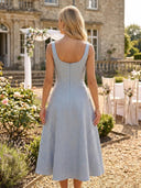 Floral Print A Line Square Neck Tea Bridesmaid Dresses