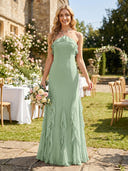 Chiffon Halter A Line Ruffles Long Bridesmaid Dresses