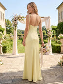 Satin Mermaid Strapless Long Bridesmaid Dresses with Straps