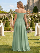 Chiffon A Line Sweetheart Off Shoulder Long Bridesmaid Dresses
