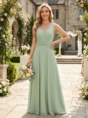 Chiffon V Neck A Line Long Bridesmaid Dresses