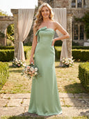 Satin Mermaid Strapless Long Bridesmaid Dresses with Bows