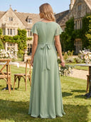 Chiffon V Neck A Line Long Bridesmaid Dresses with Belt