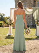 Chiffon Strapless A Line Long Bridesmaid Dresses with Slit