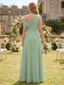 Chiffon One Shoulder A Line Long Bridesmaid Dresses with Ruffles