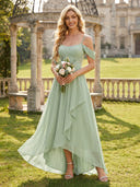 Chiffon Strapless A Line Off Shoulder Long Bridesmaid Dresses