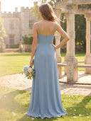 Chiffon Cowl Neck Long Pleated Bridesmaid Dresses with Slit