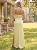 Chiffon A Line Halter Long Bridesmaid Dresses with Ruched