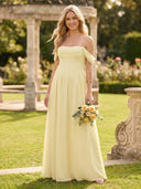 Chiffon Strapless Off Shoulder A Line Long Bridesmaid Dresses