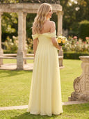 Chiffon Strapless Off Shoulder A Line Long Bridesmaid Dresses