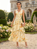Satin V Neck A Line Ankle Length Cocktail Dresses