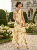Satin V Neck A Line Ankle Length Cocktail Dresses