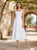 Chiffon Floral Square Neck A Line Tea Length Cocktail Dresses