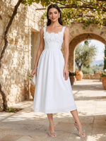 Chiffon Floral Square Neck A Line Tea Length Cocktail Dresses