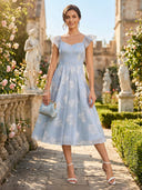 Satin Floral Sweetheart A Line Tea Length Cocktail Dresses