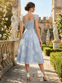 Satin Floral Sweetheart A Line Tea Length Cocktail Dresses
