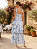Chiffon Floral A Line Spaghetti Straps Tiered Tea Length Cocktail Dresses