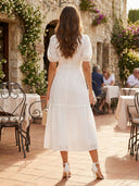 Chiffon V Neck A Line Short Sleeves Tea Length Cocktail Dresses