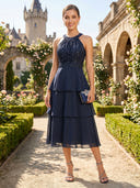 Chiffon Halter A Line Tea Length Cocktail Dresses
