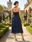 Chiffon Halter A Line Tea Length Cocktail Dresses
