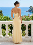 Chiffon Floral Strapless Mermaid Ankle Length Cocktail Dresses