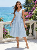 Floral Jacquard V Neck A Line Tea Length Cocktail Dresses