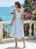 Floral Jacquard V Neck A Line Tea Length Cocktail Dresses
