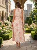 Floral Jacquard Halter A Line Tea Length Cocktail Dresses
