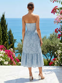 Floral Jacquard Strapless A Line Tea Length Cocktail Dresses
